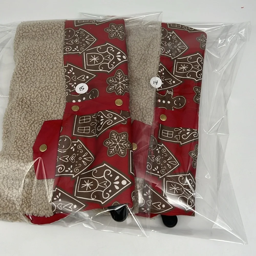 Paw &‎ Tail Red Gingerbread Dog Vest with Tan Sherpa Fur Hook & Loop Close Large